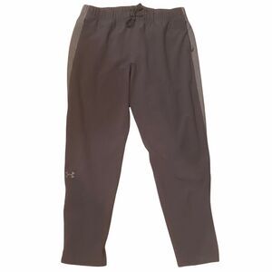 Under Armour Light Grey Wind Pants Sz Large Drawstring Side Zips Stripe on side